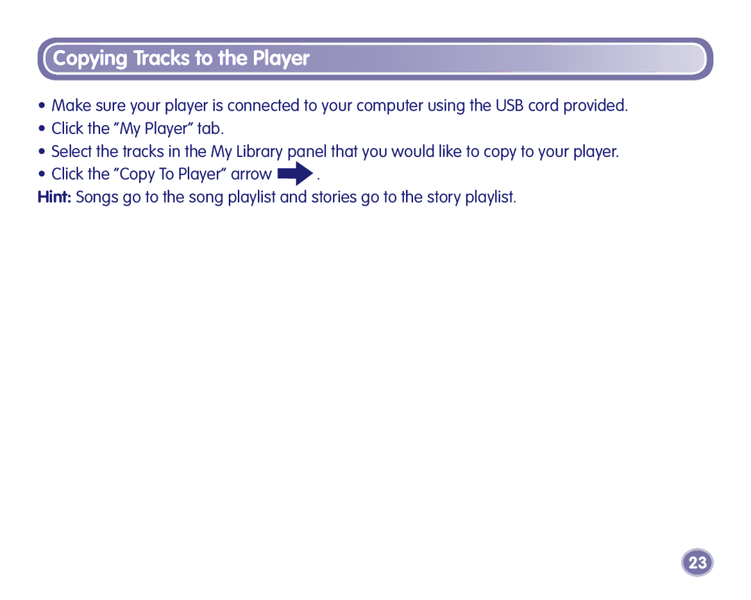 Fisher-Price K3420, K3680 manual Copying Tracks to the Player 