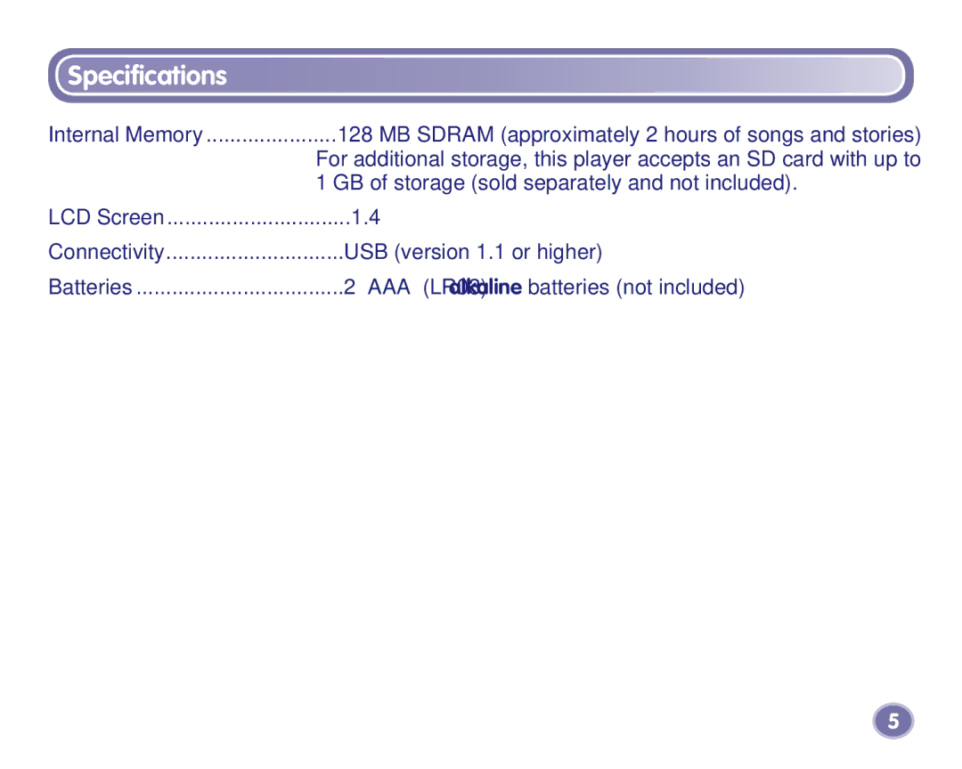 Fisher-Price K3420, K3680 manual Speciﬁcations 