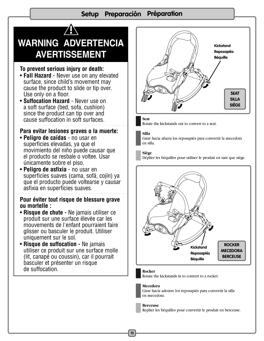 Fisher-Price K5502 manual Seat, Silla, Siège, Rocker, Mecedora, Berceuse 