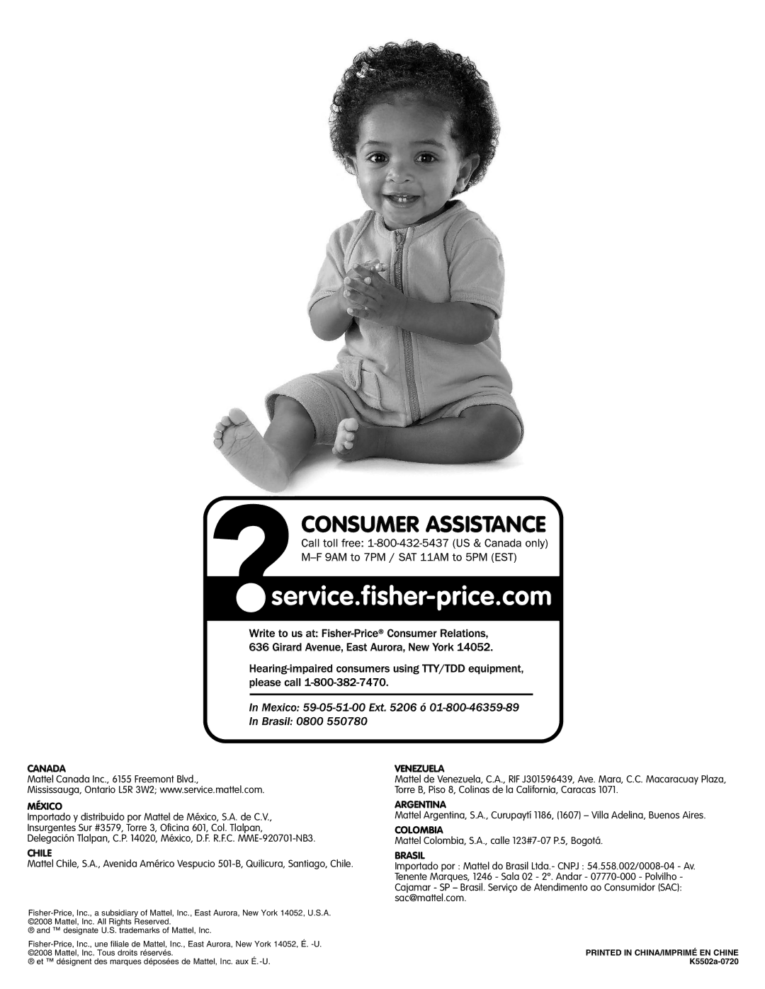 Fisher-Price K5502 manual Canada 