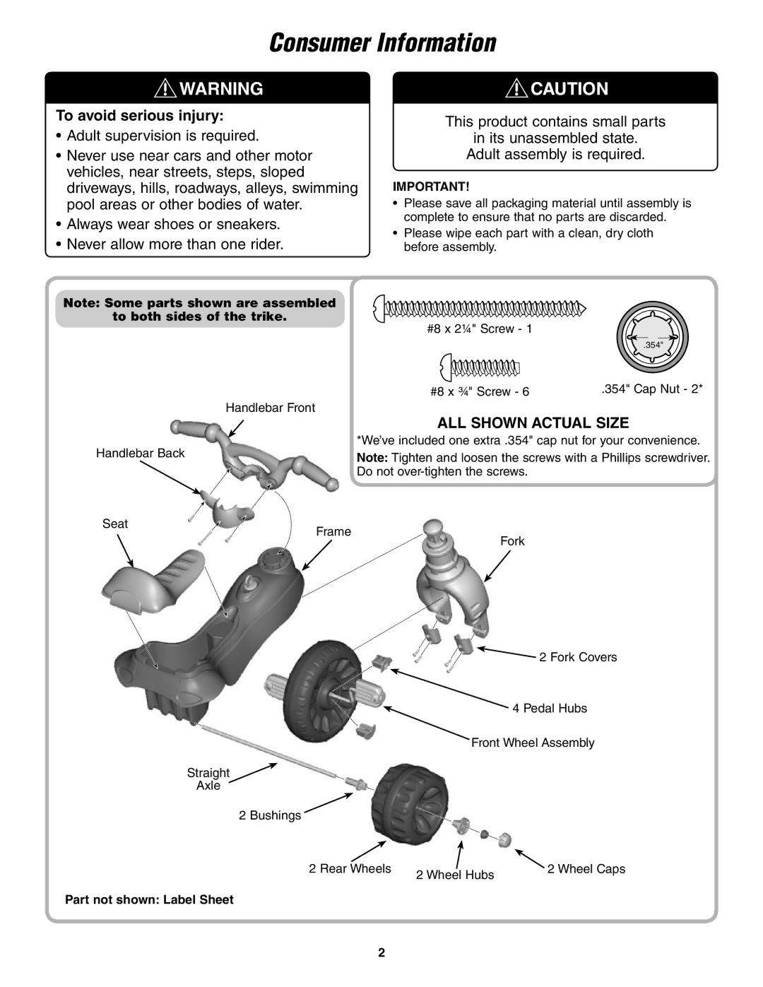 Fisher-Price K6673 instruction sheet Consumer Information, To avoid serious injury 