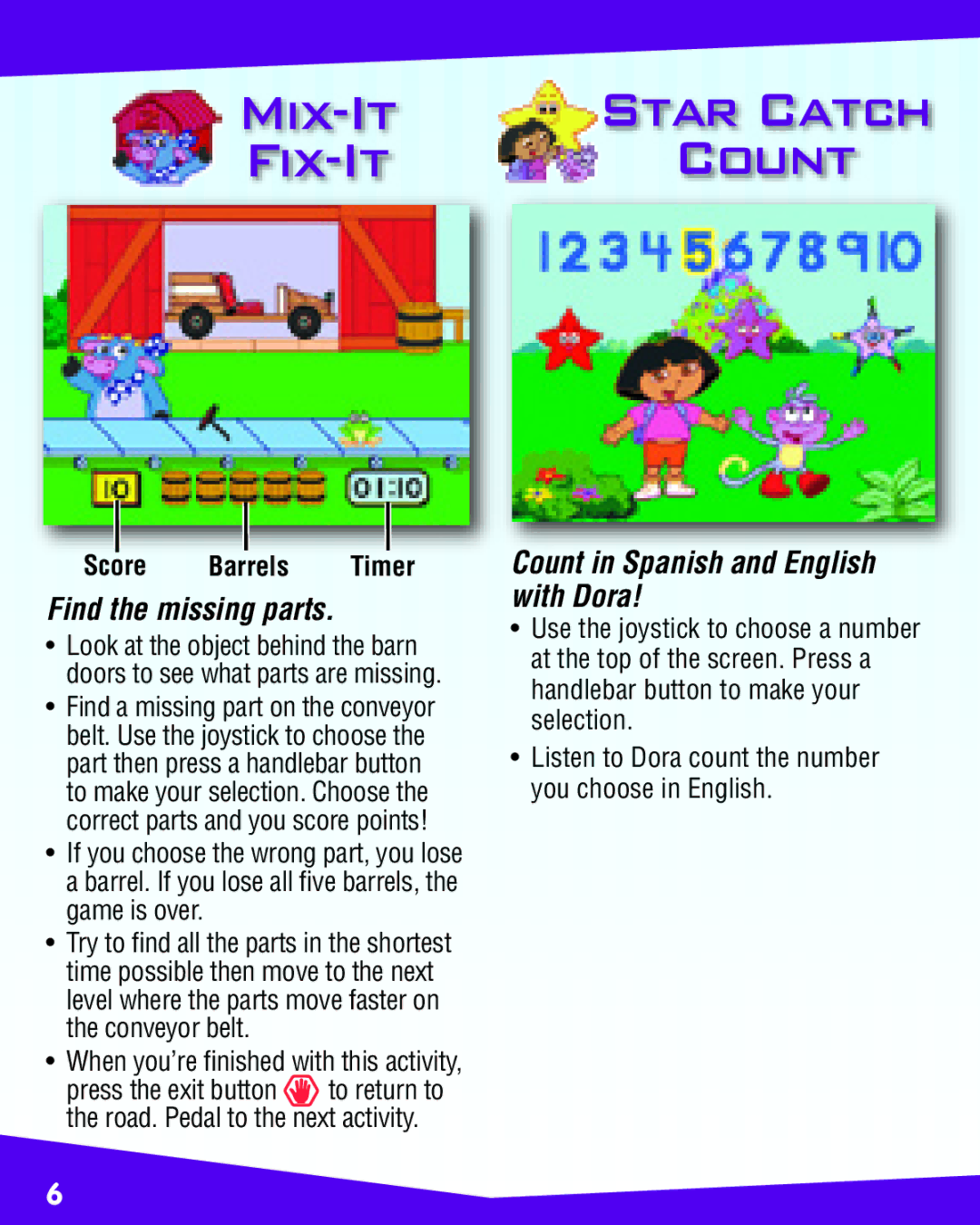 Fisher-Price K6689 Mix-It, Fix-It, Find the missing parts, Count in Spanish and English with Dora, Score Barrels Timer 