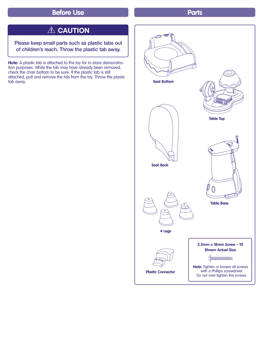 Fisher-Price K7273 instruction sheet Before Use, Parts 