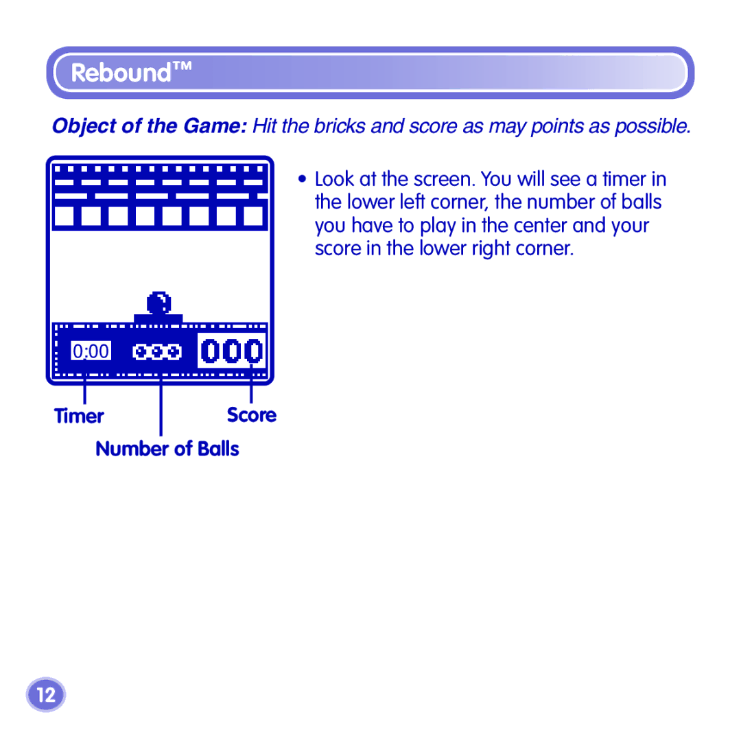 Fisher-Price K7857 manual Rebound, Timer Score Number of Balls 