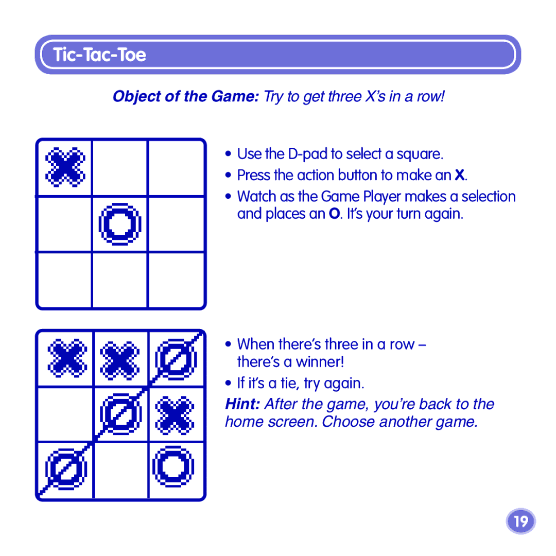 Fisher-Price K7857 manual Tic-Tac-Toe, Object of the Game Try to get three X’s in a row 