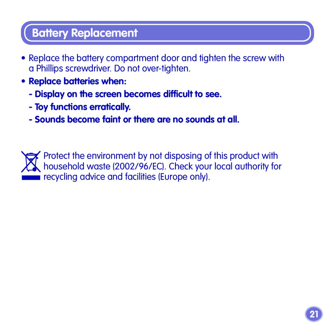 Fisher-Price K7857 manual Battery Replacement 