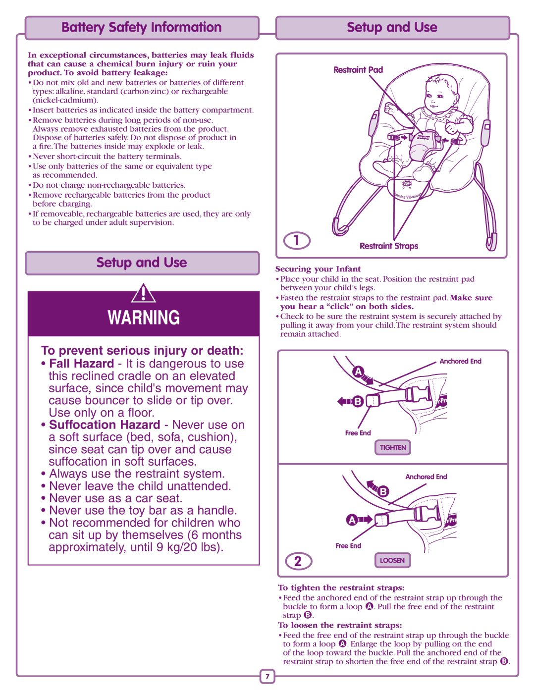 Fisher-Price L0538 manual Battery Safety Information, Setup and Use 