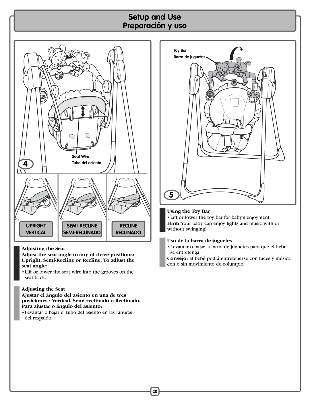 Fisher-Price L1154 manual Using the Toy Bar, Uso de la barra de juguetes 