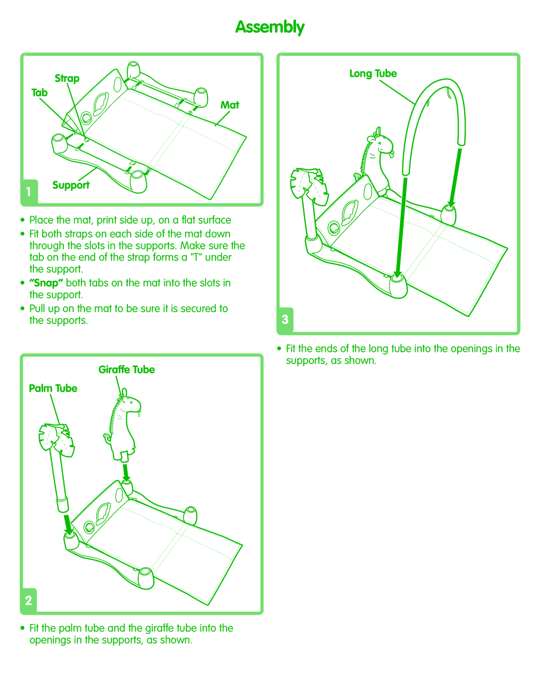 Fisher-Price L1664 instruction sheet Strap Tab Mat Support, Giraffe Tube Palm Tube Long Tube 