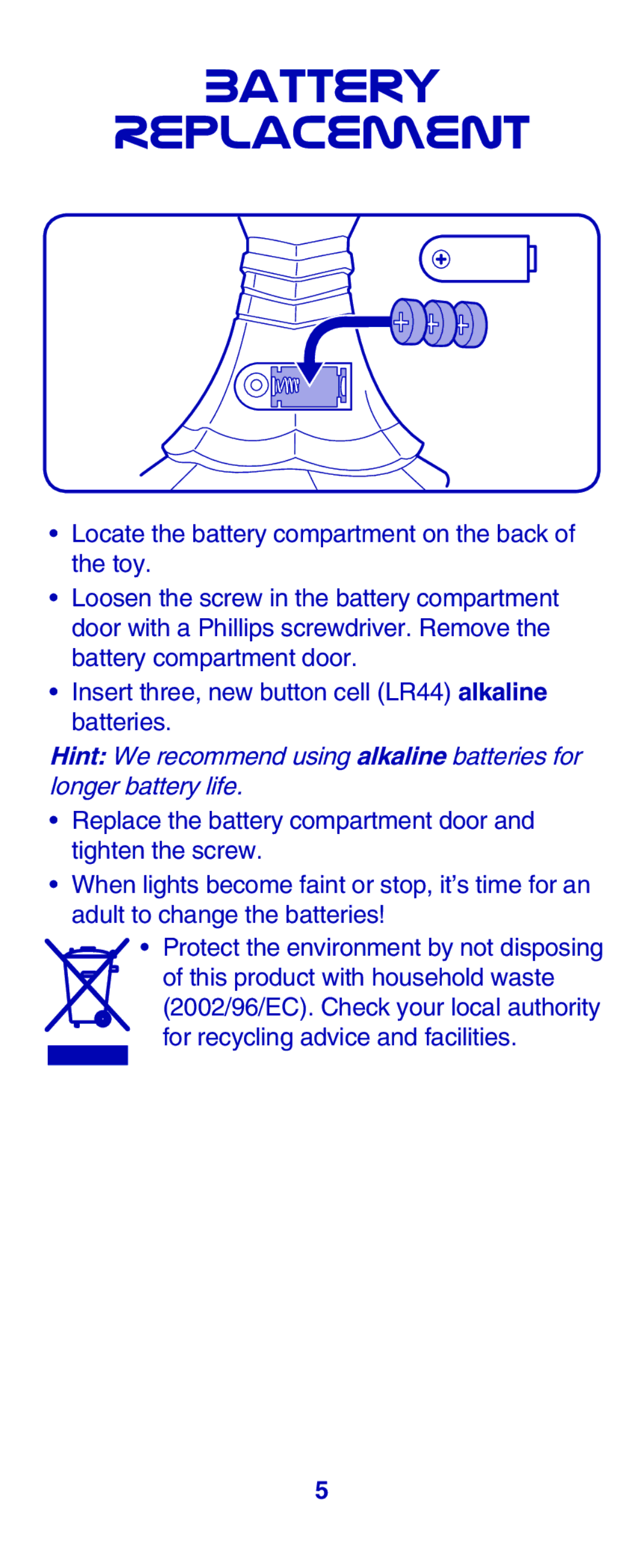 Fisher-Price L3770 instruction sheet Battery Replacement, Locate the battery compartment on the back of the toy 