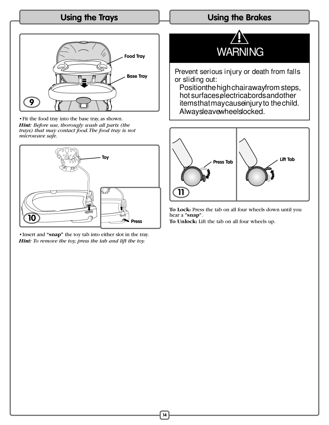 Fisher-Price L3891 manual Using the Brakes, Always leave wheels locked 