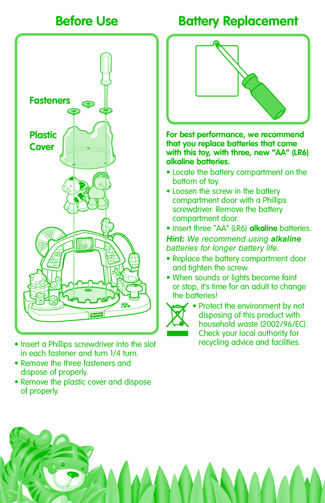 Fisher-Price L4615 instruction sheet Before Use, Fasteners Plastic Cover 