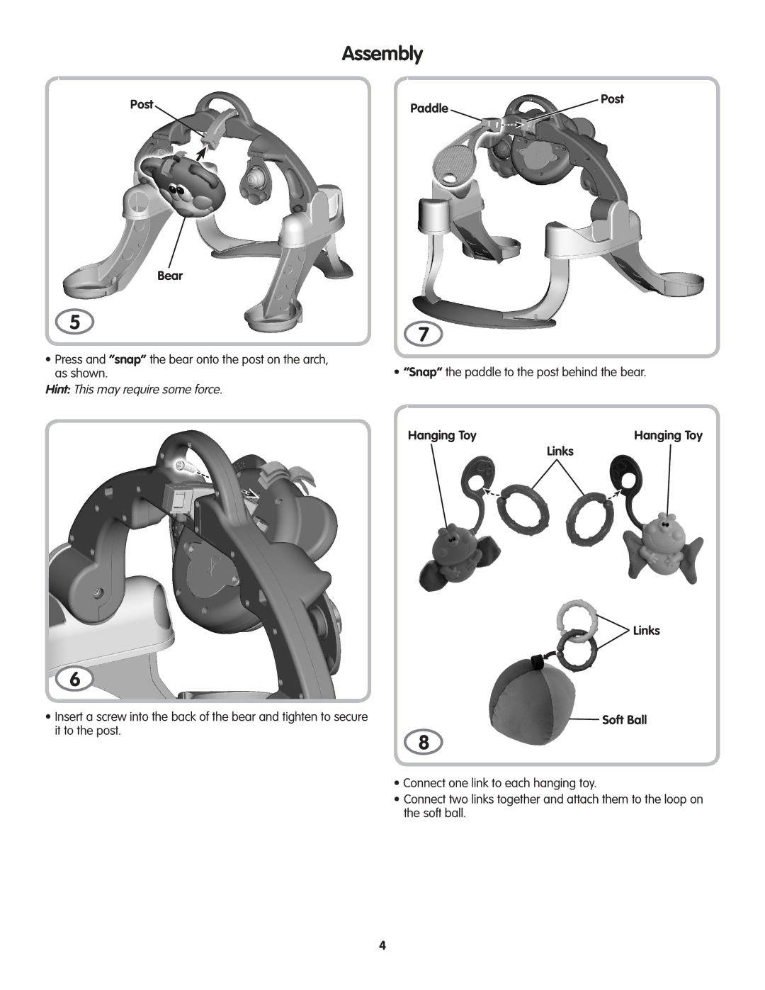 Fisher-Price L5066 instruction sheet Post Bear Paddle, Hanging Toy, Links Soft Ball 