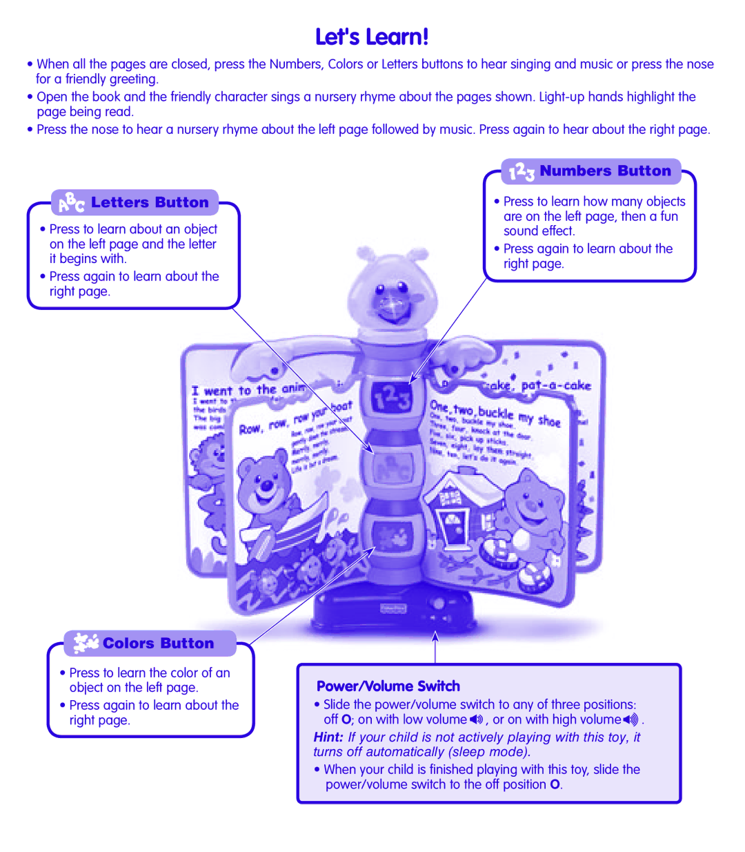 Fisher-Price L5847 instruction sheet Lets Learn, Letters Button 