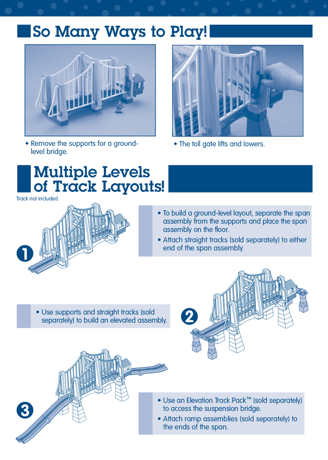 Fisher-Price L5893 manual So Many Ways to Play, Multiple Levels Track Layouts 