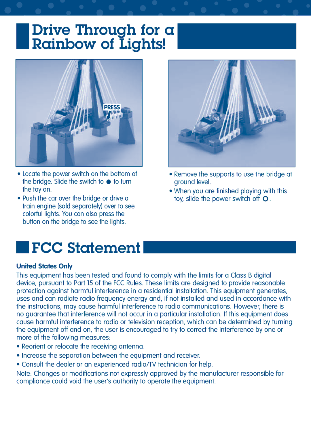 Fisher-Price L5895 manual Drive Through for a Rainbow of Lights, FCC Statement 
