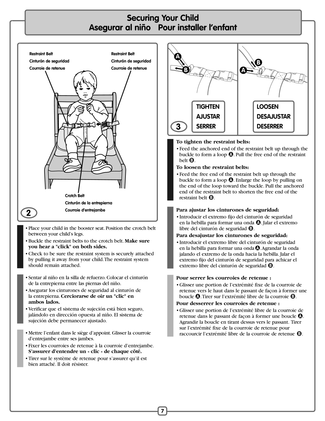 Fisher-Price B7275, L6436 manual Tighten Ajustar Serrer Loosen Desajustar Deserrer 