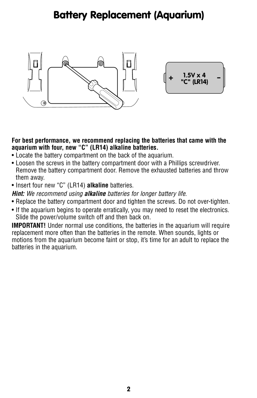 Fisher-Price L6925 instruction sheet Battery Replacement Aquarium 