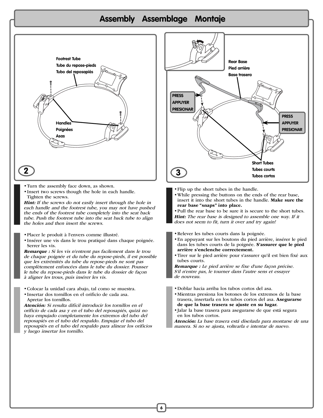 Fisher-Price L7193 manual Rear base snaps into place, Arrière s’enclenche correctement 