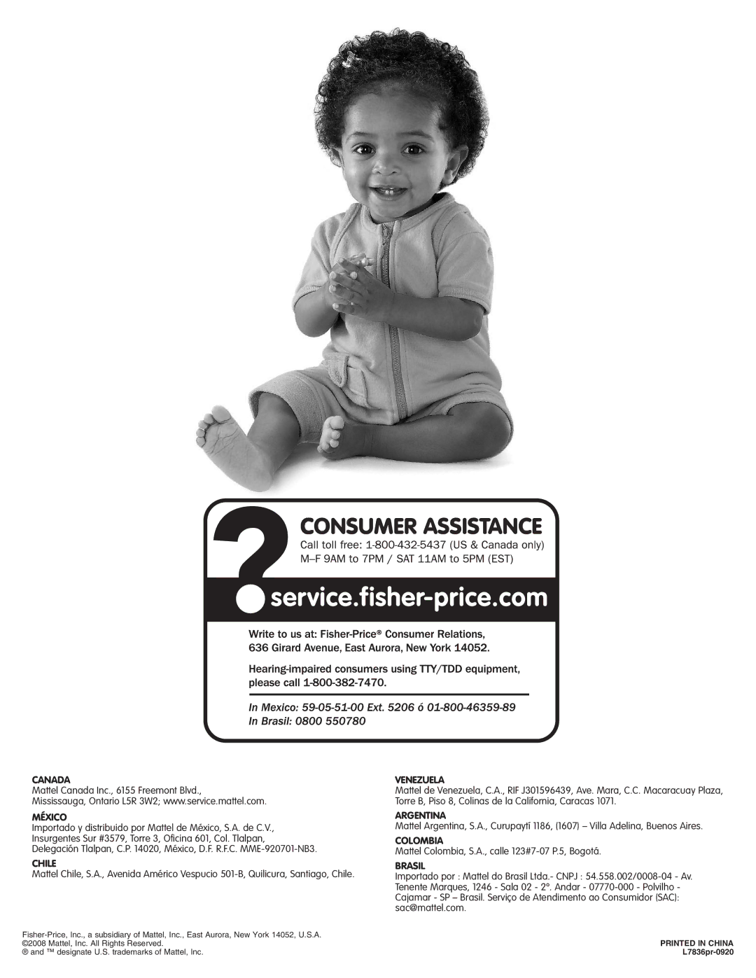 Fisher-Price L7836 manual Canada 