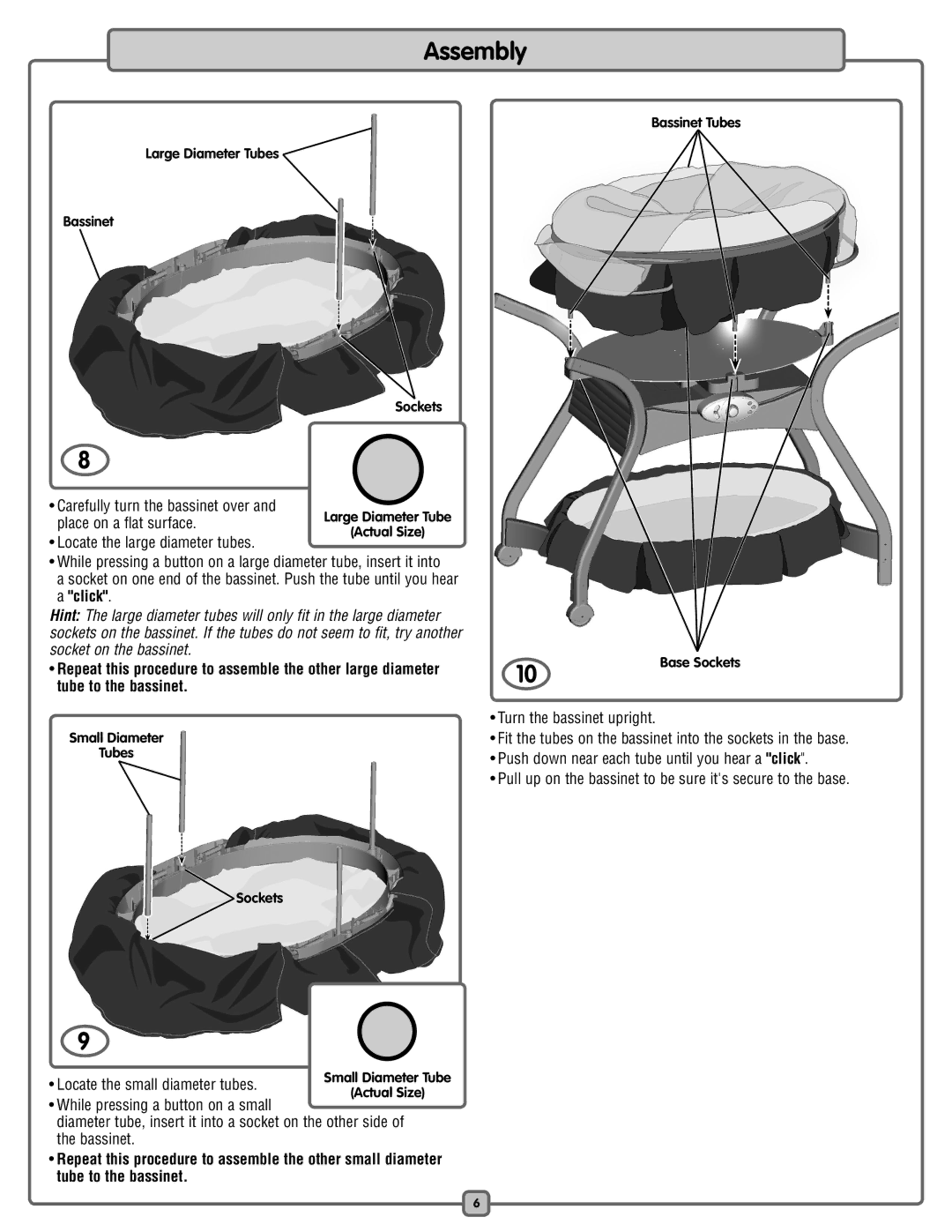 Fisher-Price L7836 manual Bassinet Tubes Large Diameter Tubes 