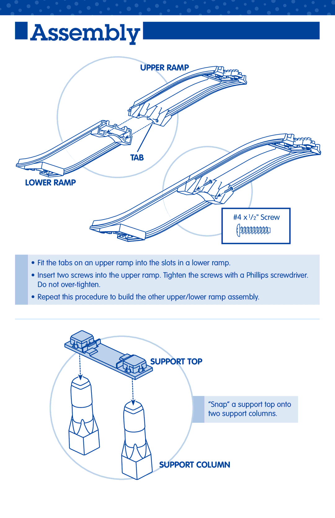 Fisher-Price L9182 manual Assembly, Upper Ramp TAB Lower Ramp 