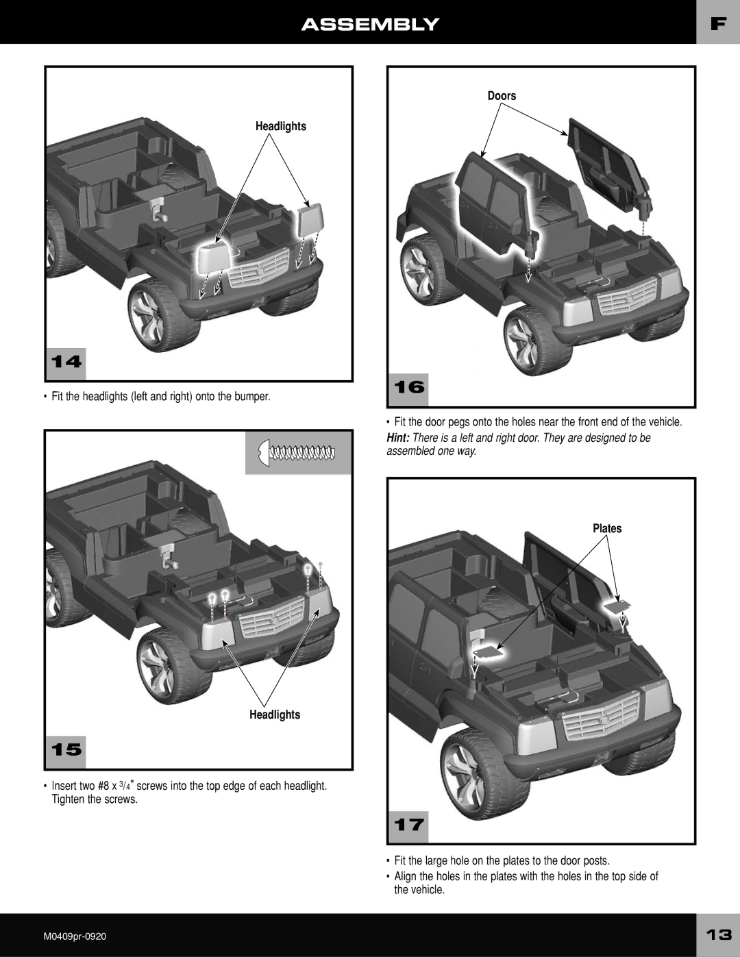 Fisher-Price M0409 owner manual Headlights, Plates 