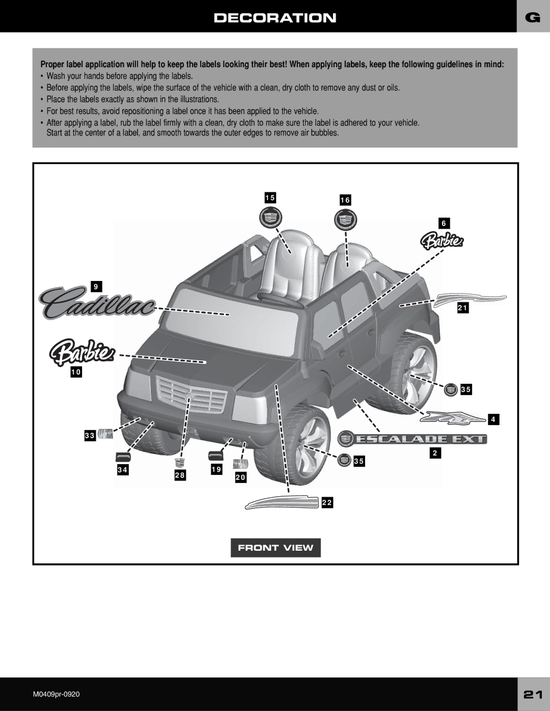 Fisher-Price M0409 owner manual Decorationg 