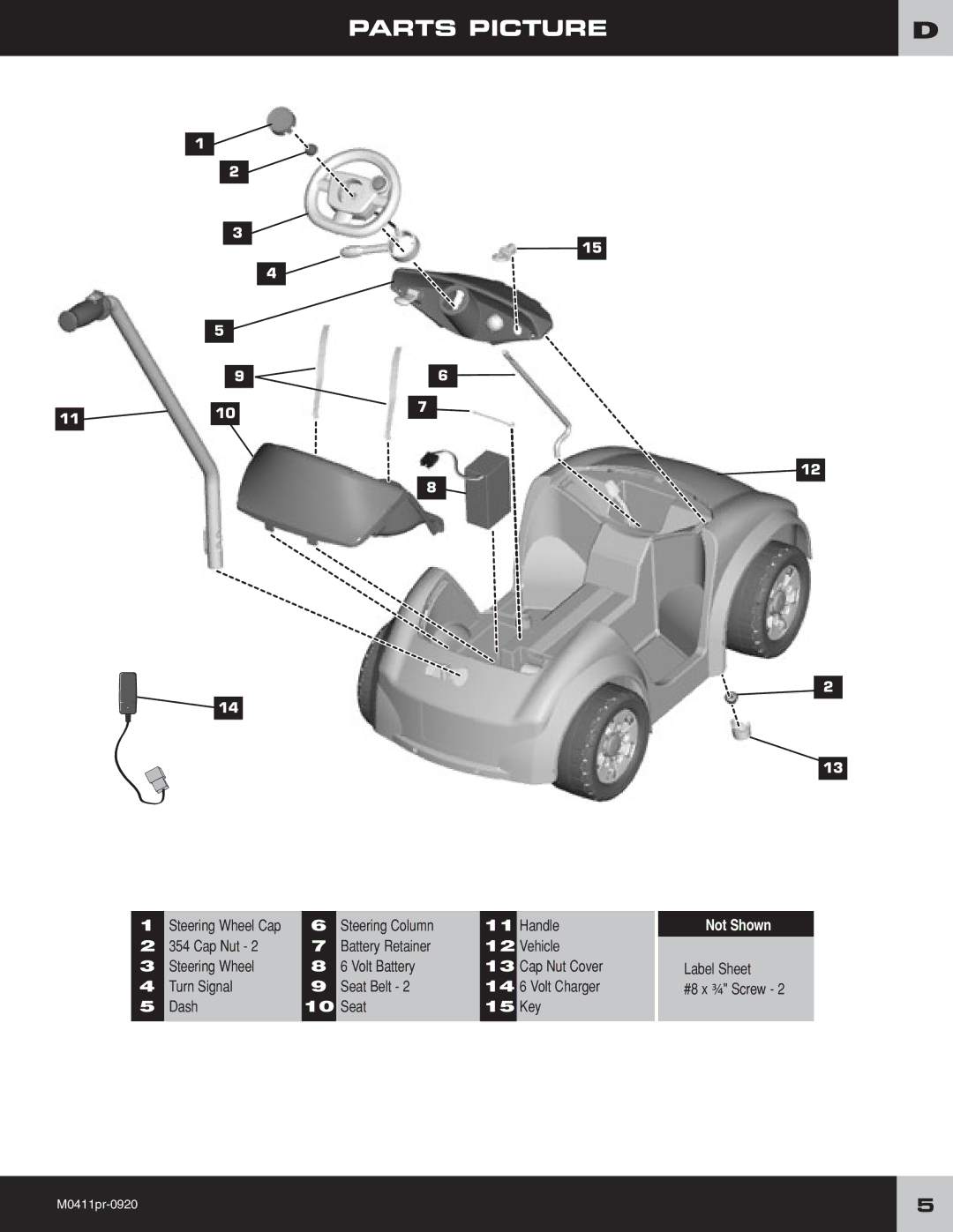 Fisher-Price M0411 owner manual Parts Picture, Steering Column Handle 