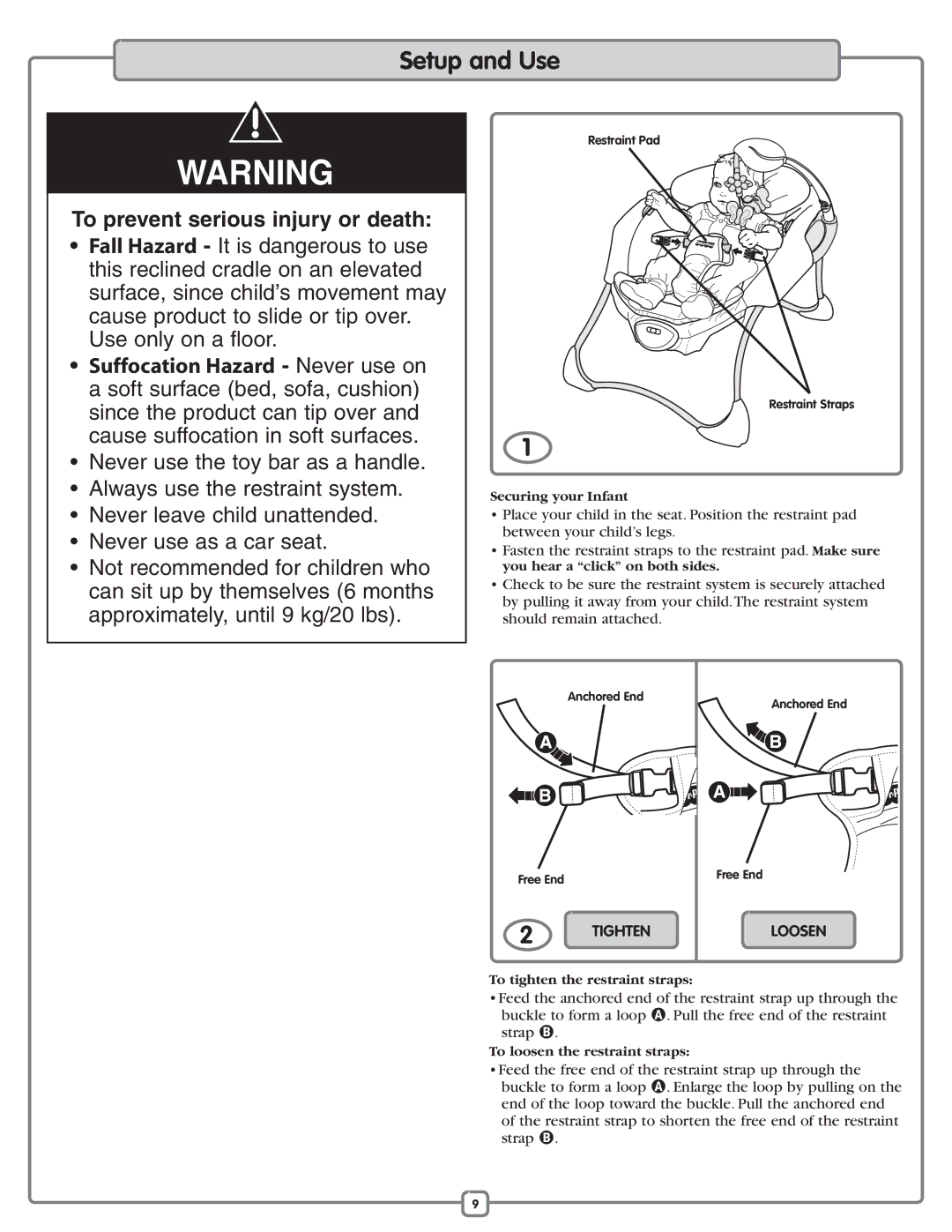 Fisher-Price M2055 manual Setup and Use, Loosen 