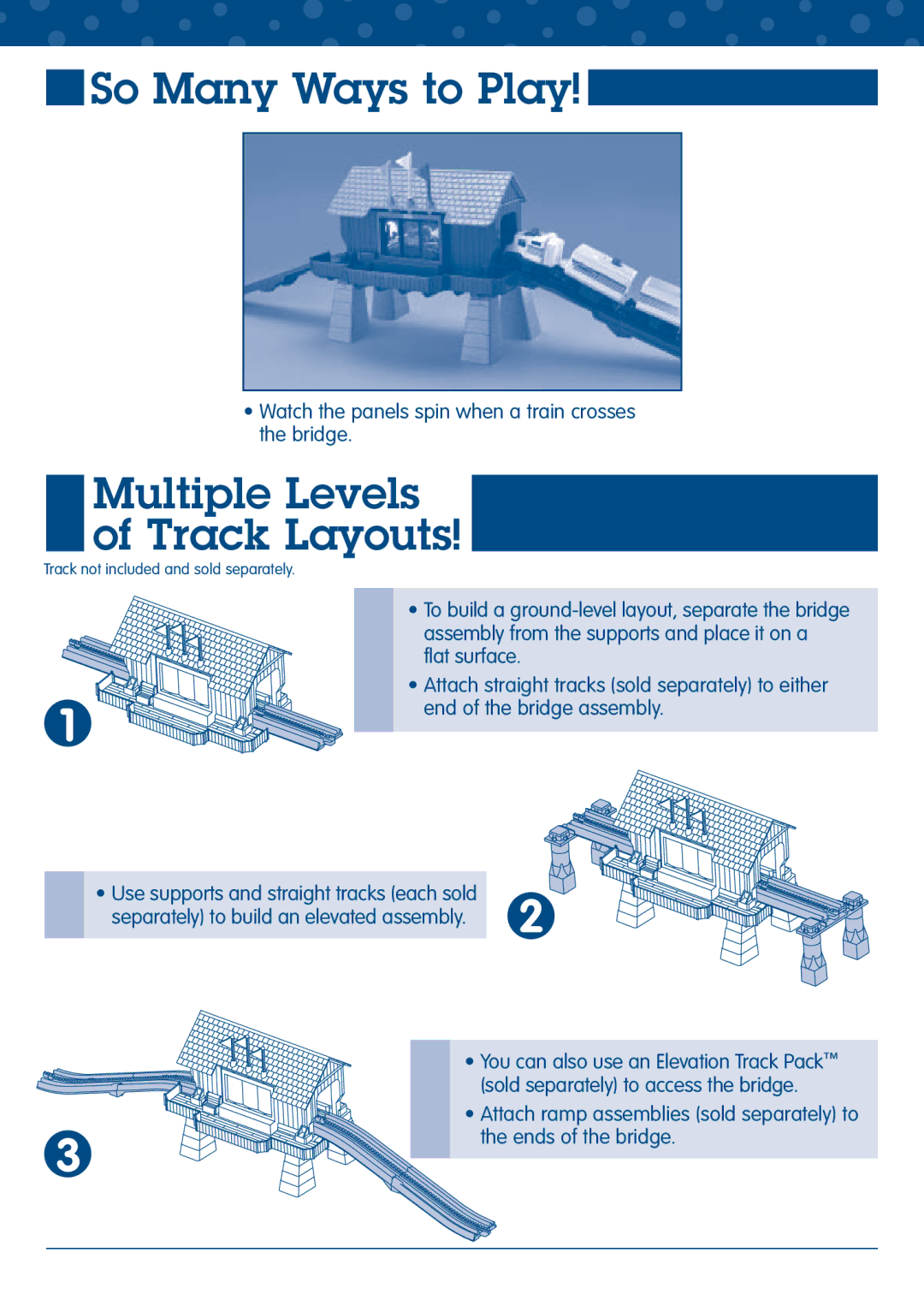 Fisher-Price M2100 manual So Many Ways to Play, Multiple Levels Track Layouts 