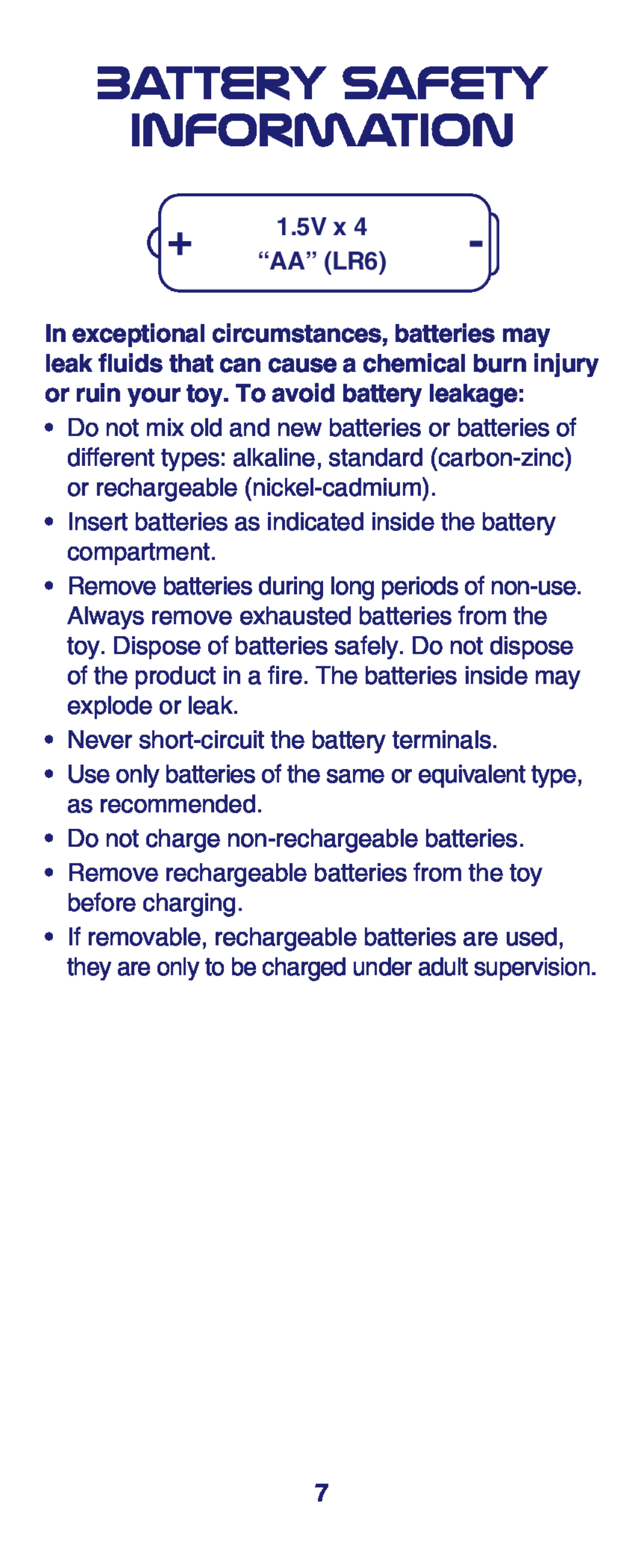 Fisher-Price L4810, M2126 instruction sheet Battery Safety Information, 1.5V x “AA” LR6 