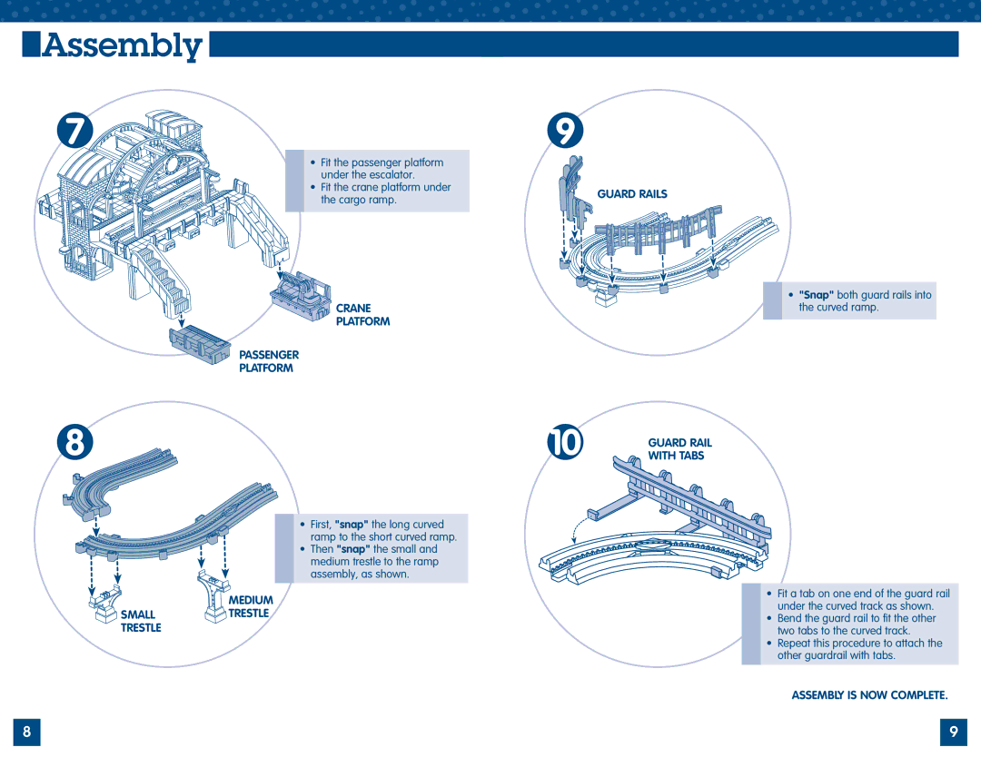Fisher-Price M2809 manual Small Trestle, Crane Platform Passenger, Medium Trestle Guard Rails, Assembly is NOW Complete 