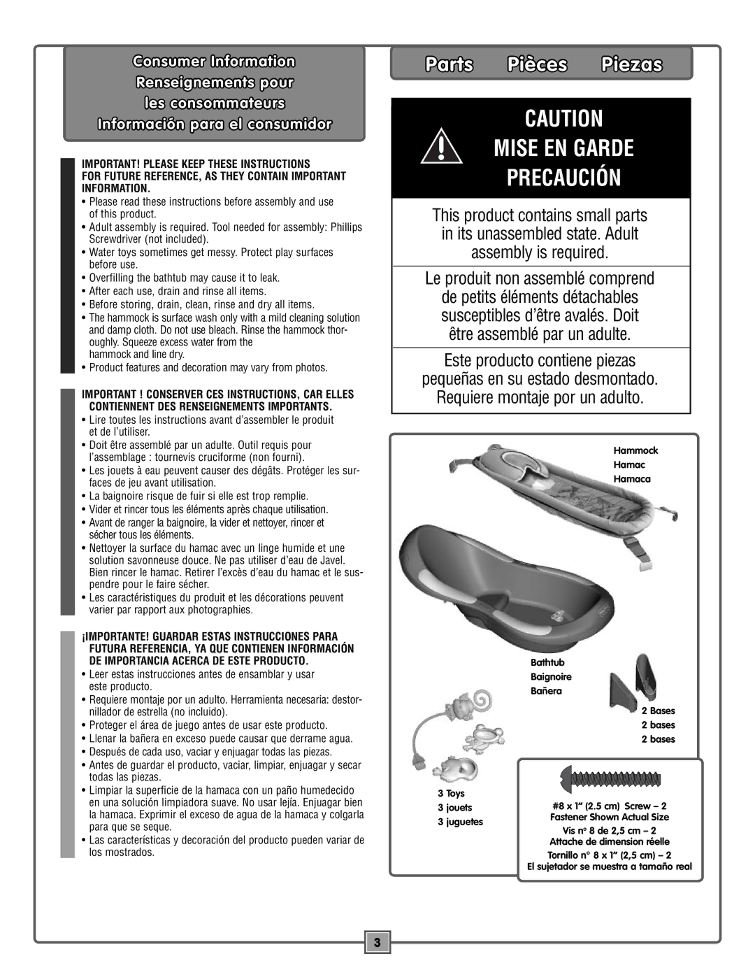 Fisher-Price M3177 manual Mise EN Garde Precaución, Parts Pièces Piezas 