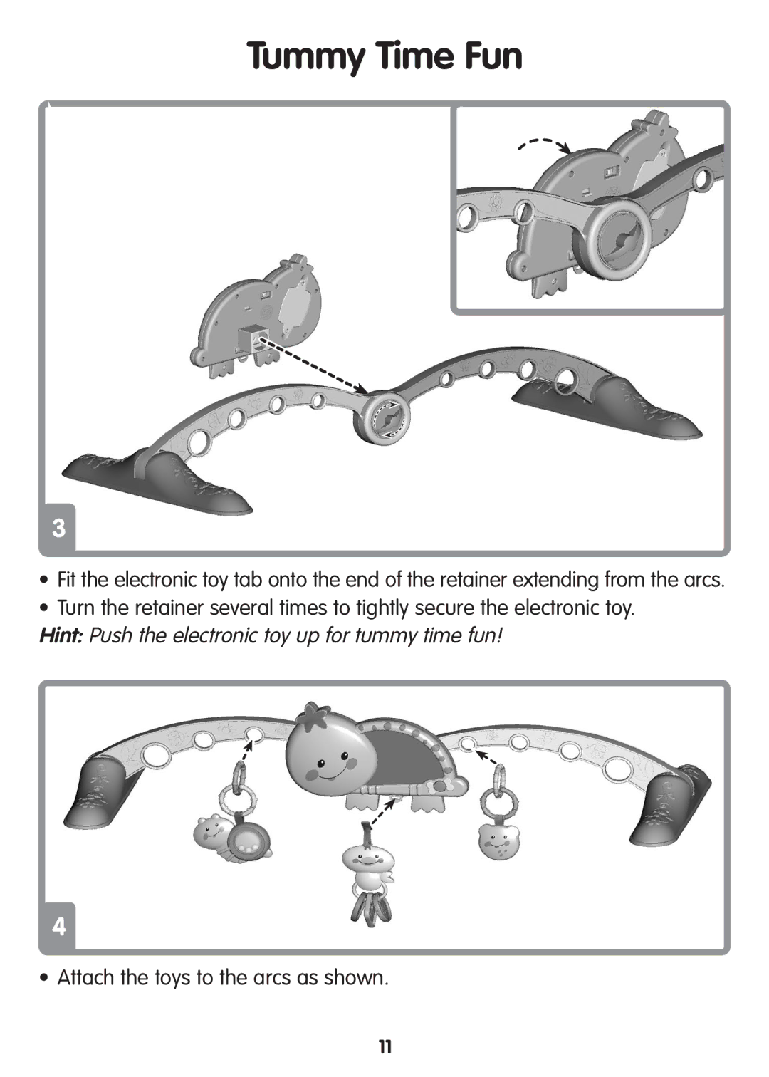 Fisher-Price M3185 manual Hint Push the electronic toy up for tummy time fun 