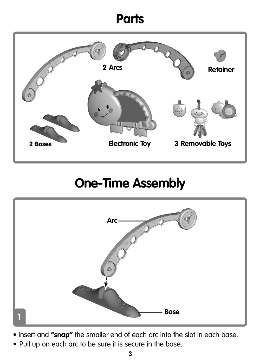 Fisher-Price M3185 manual Parts, One-Time Assembly 