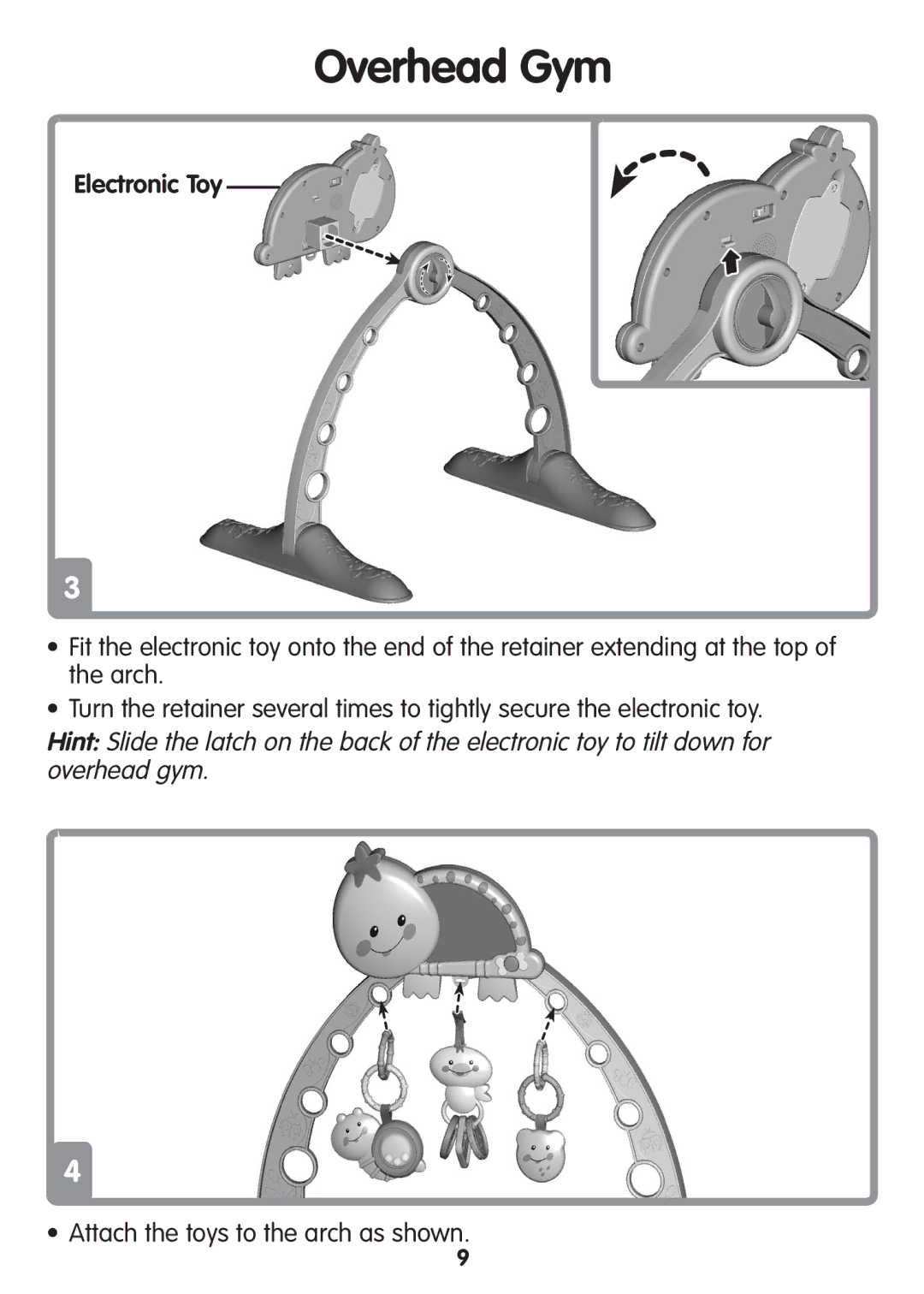 Fisher-Price M3185 manual Attach the toys to the arch as shown 