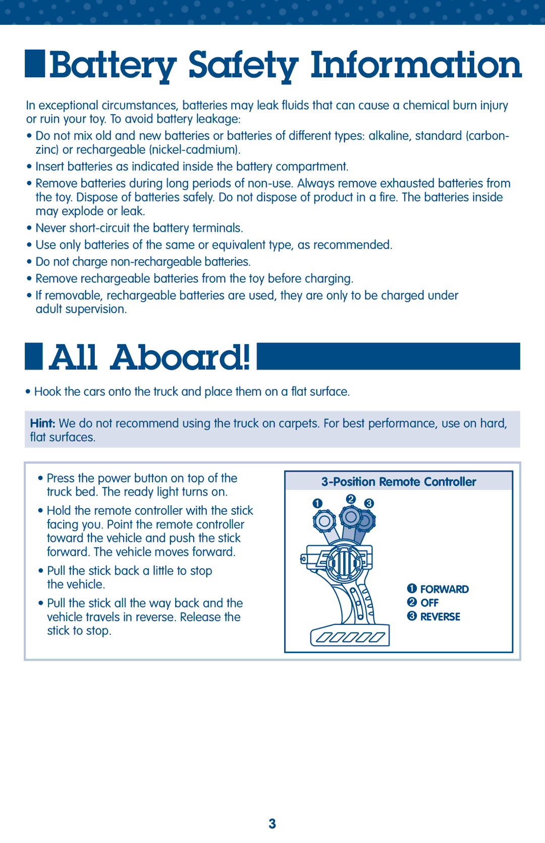 Fisher-Price M3236 manual Battery Safety Information, Position Remote Controller 