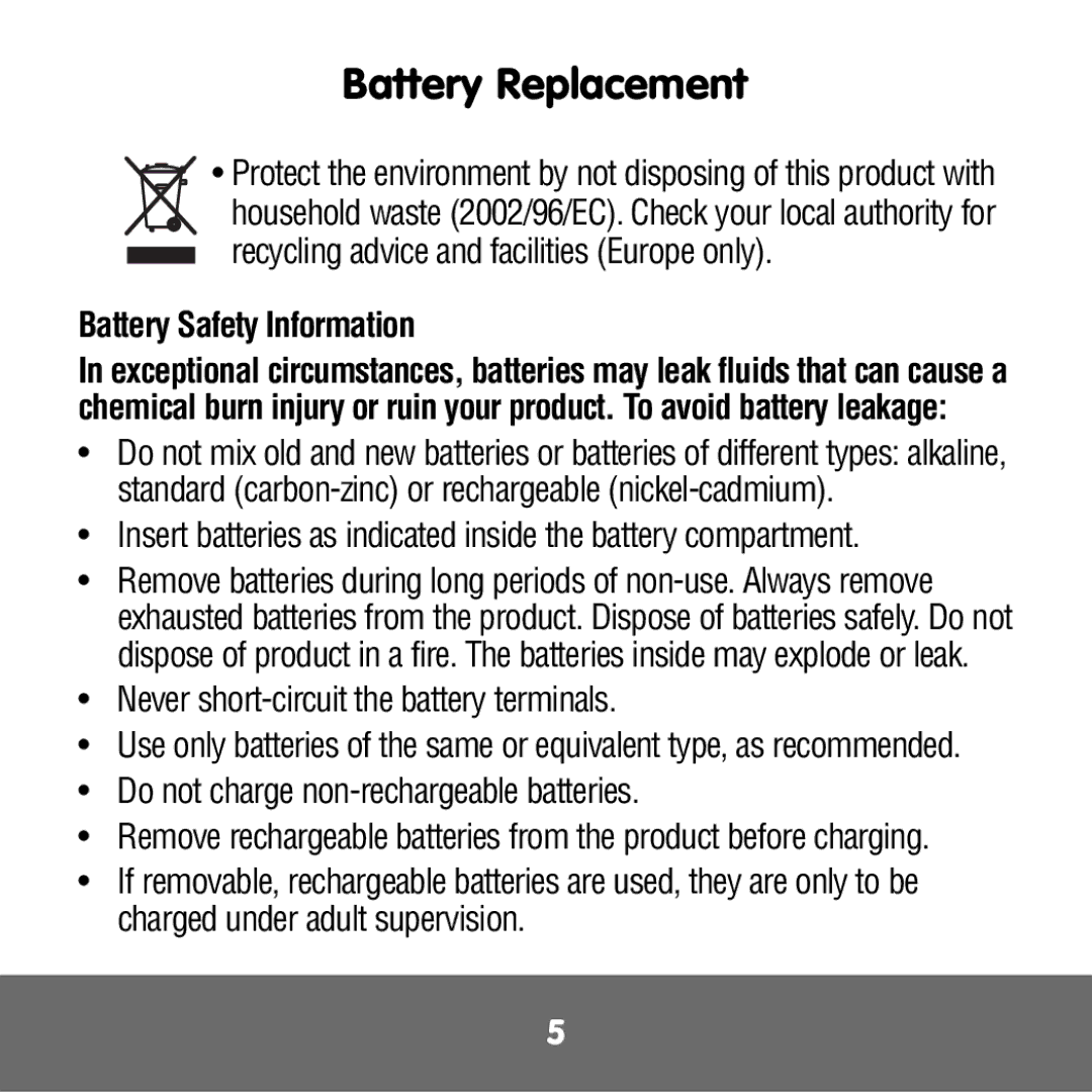 Fisher-Price M4042 instruction sheet Battery Safety Information 