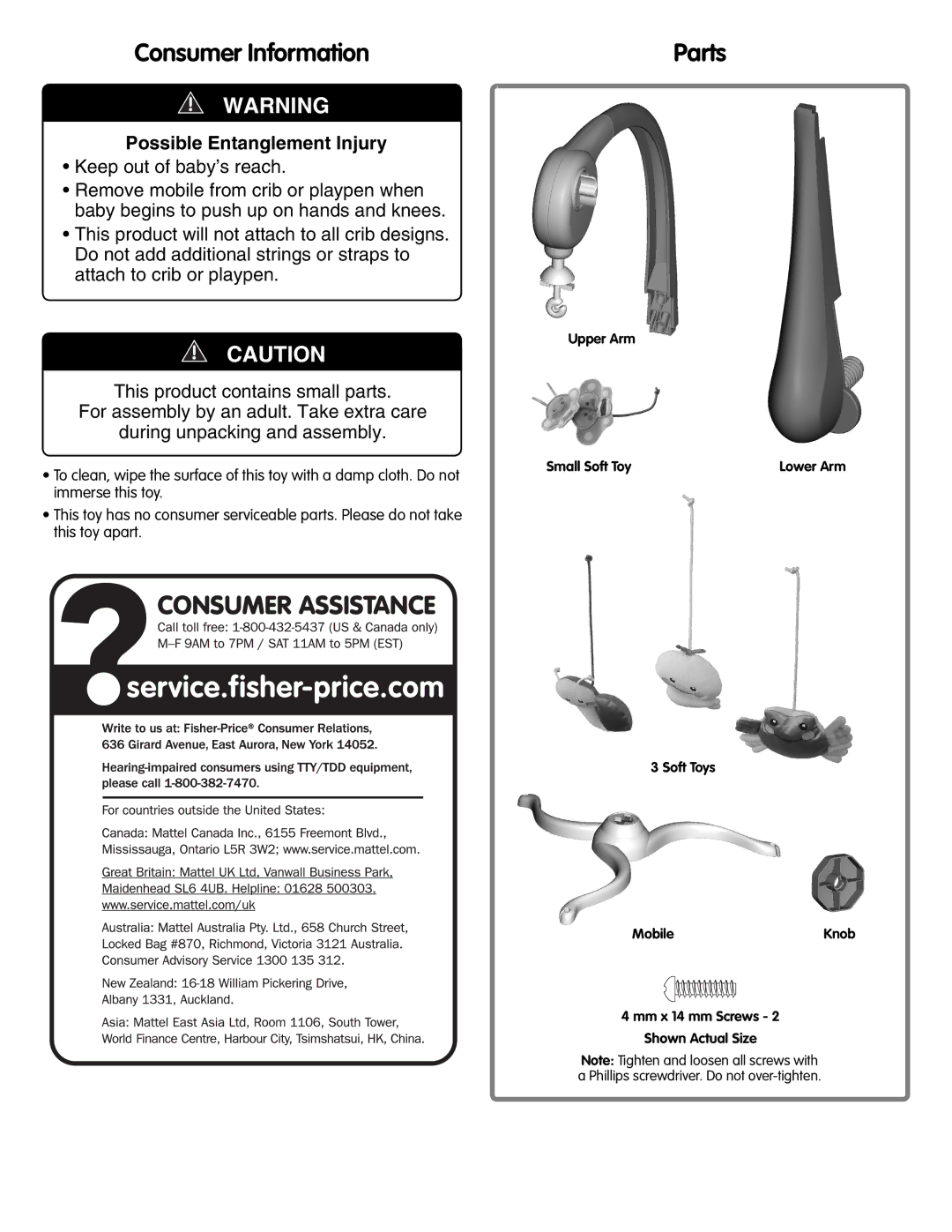 Fisher-Price M5606 instruction sheet Consumer Information, Parts 