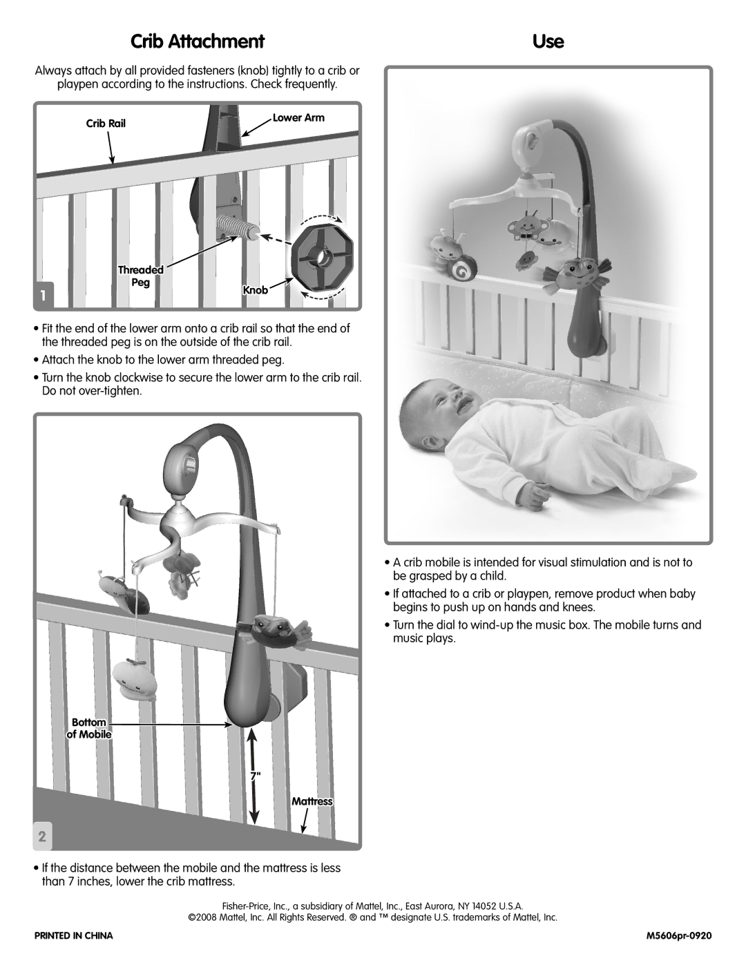 Fisher-Price M5606 instruction sheet Crib Attachment, Use 