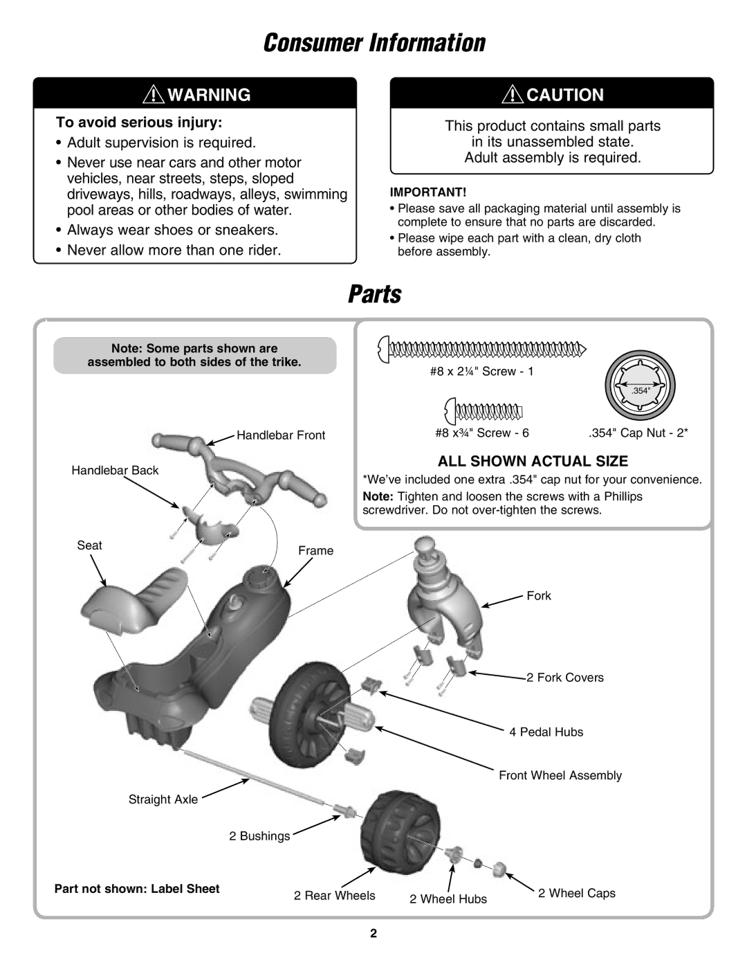 Fisher-Price M5727 instruction sheet Consumer Information, Parts 