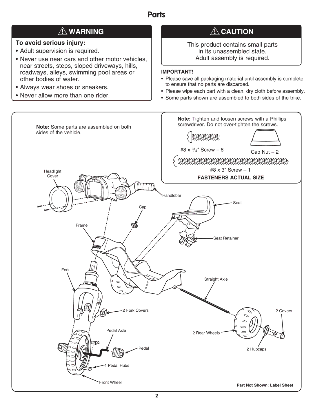 Fisher-Price M6784 instruction sheet Parts, To avoid serious injury 