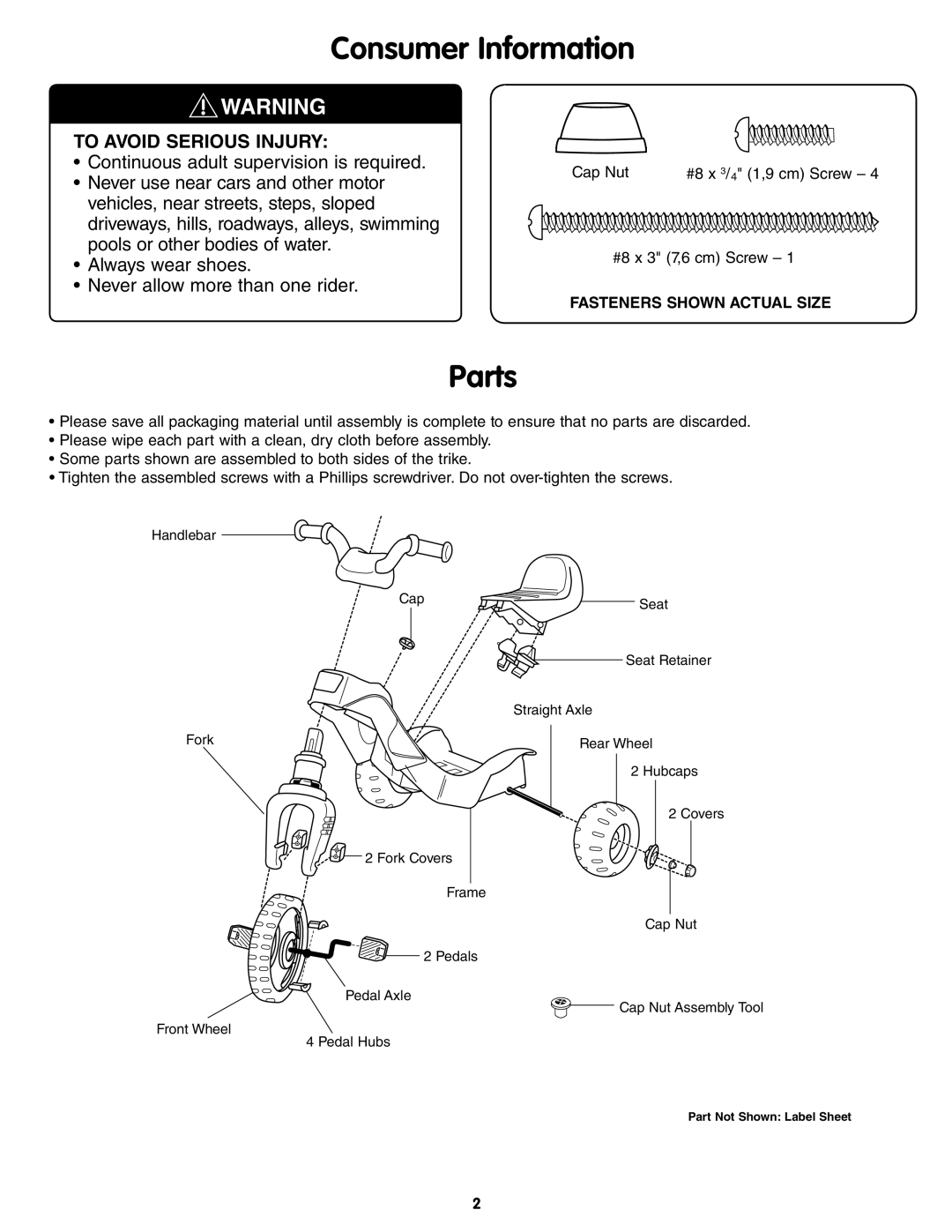 Fisher-Price M7332 manual Consumer Information, Parts 