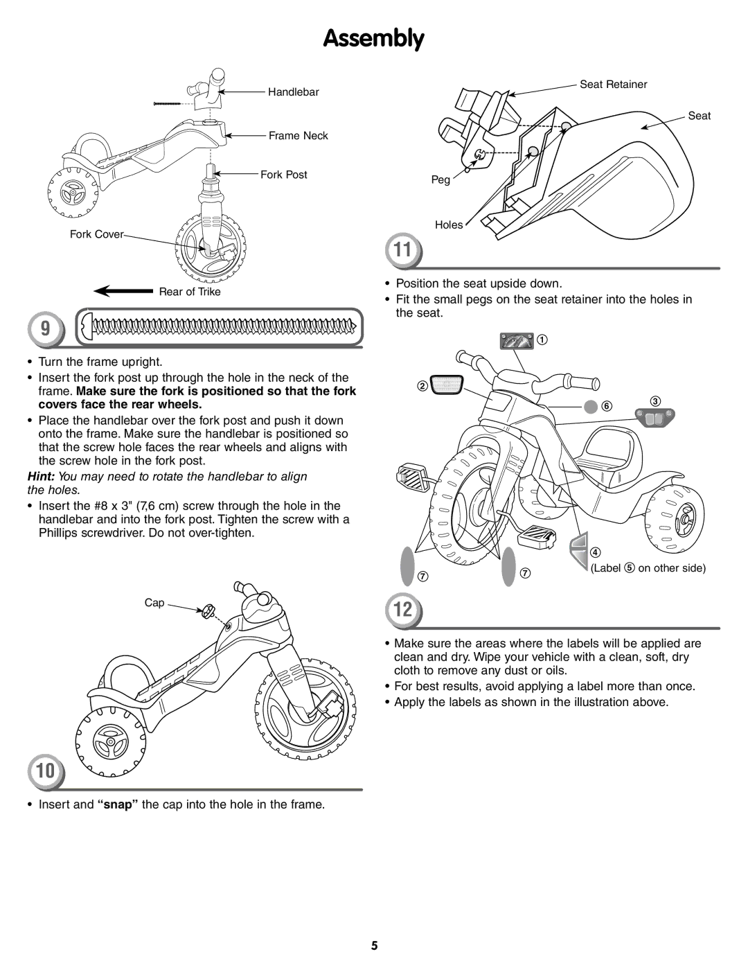 Fisher-Price M7332 manual Hint You may need to rotate the handlebar to align the holes 