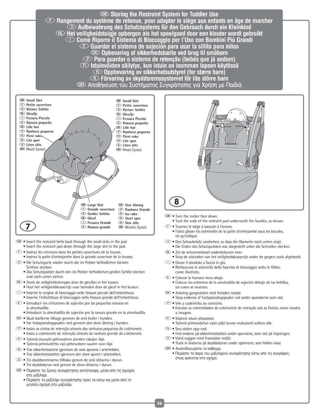 Fisher-Price M7930 Storing the Restraint System for Toddler Use, SFörvaring av skyddsremssystemet för lite större barn 