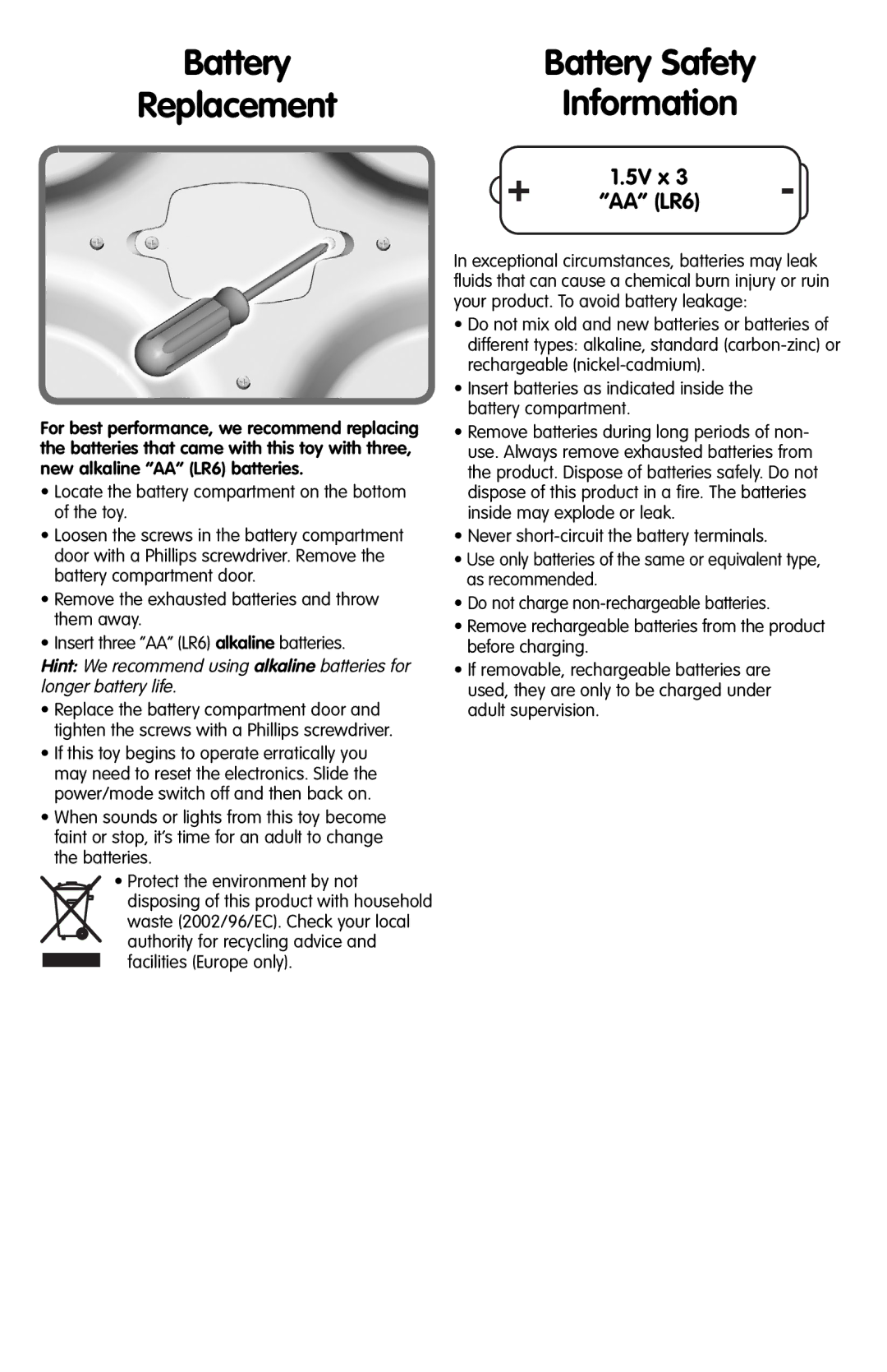 Fisher-Price M9972 Battery Battery Safety Replacement Information, Locate the battery compartment on the bottom of the toy 