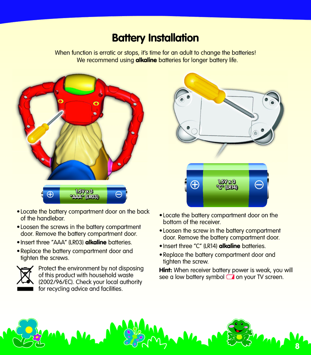 Fisher-Price N0446 manual Battery Installation 