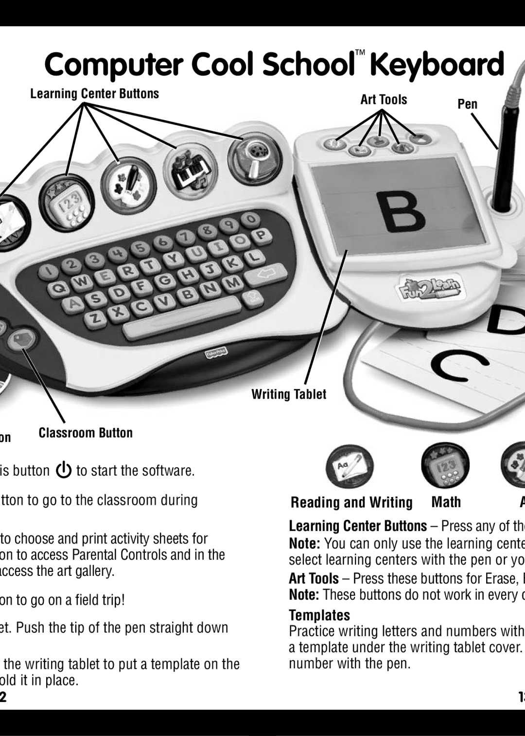 Fisher-Price N102 / Z83 manual Reading and Writing Math, Templates 