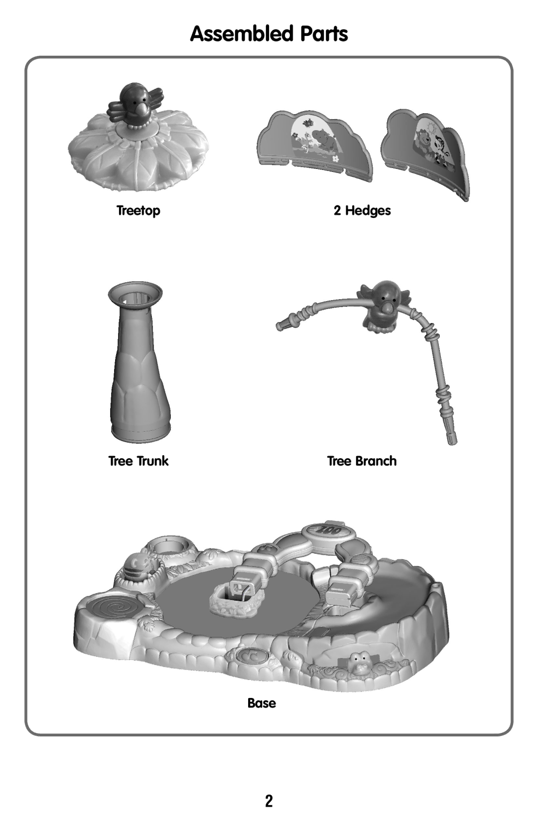 Fisher-Price N1418 instruction sheet Assembled Parts, Treetop, Tree Trunk, Base 